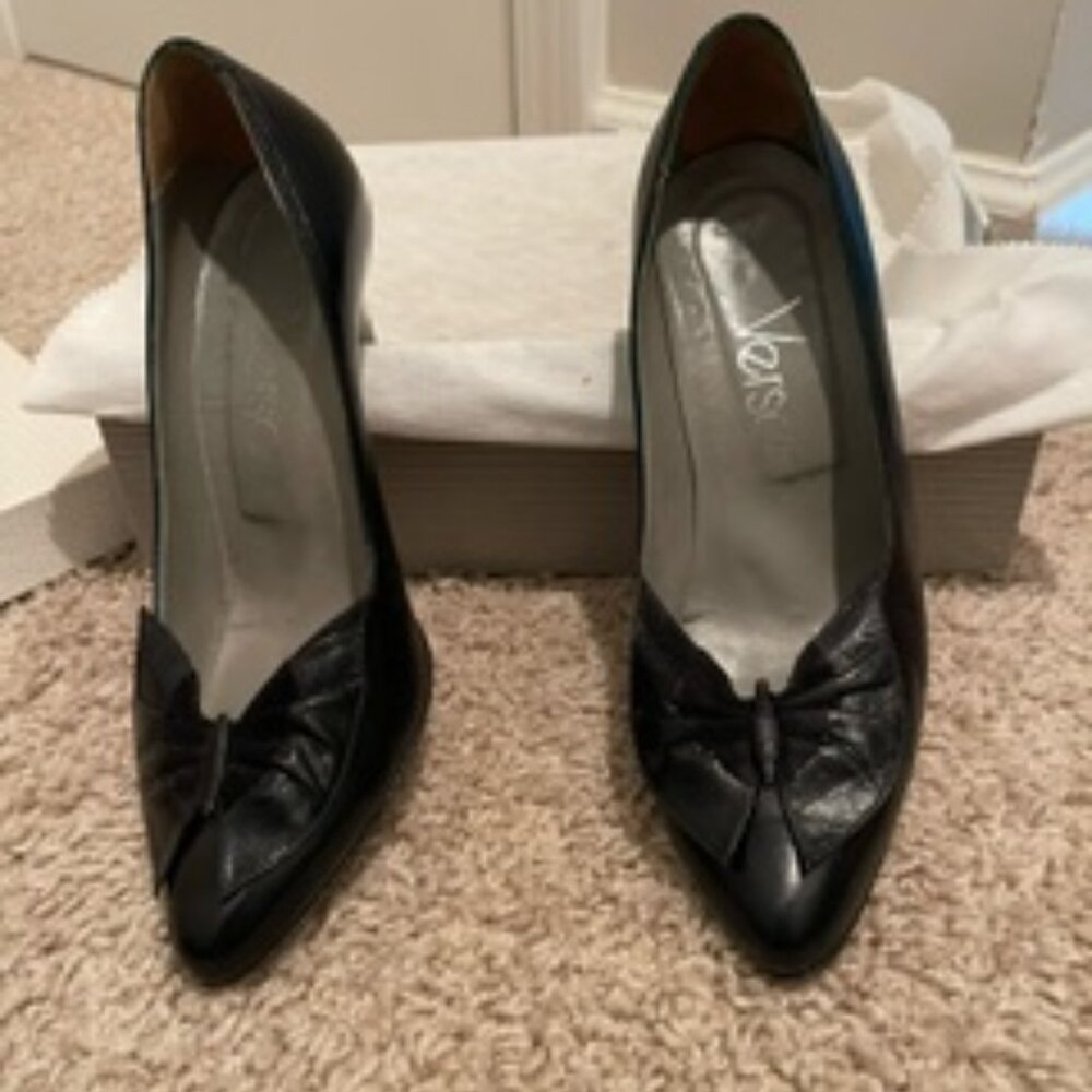 Versani Black Patent leather Heels with a Butterfly Detail